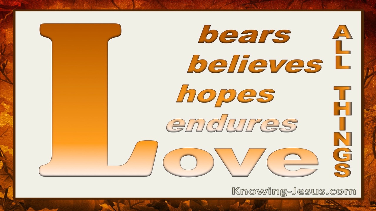 1 Corinthians 13:7 Endures Bears All Things (orange)